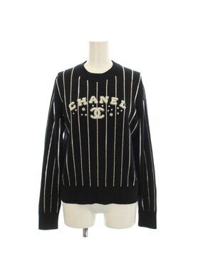 Chanel CC Logo Knit Sweater Long Sleeve 36 Black